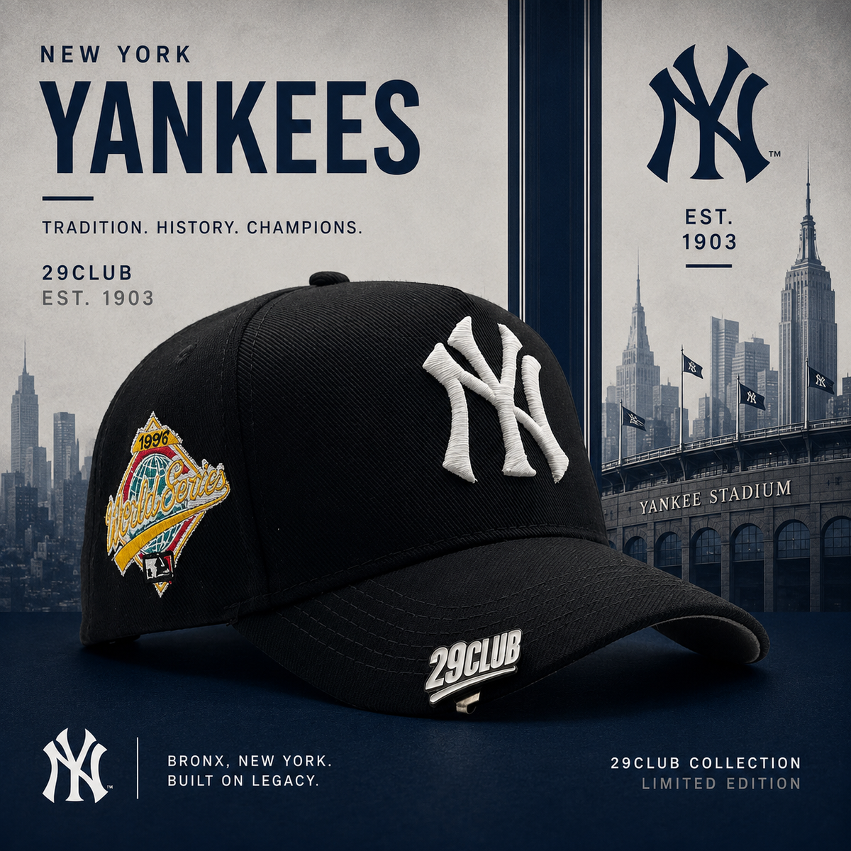 NEW YORK YANKEES WORLD SERIES NEGRA VISOR INFERIOR GRIS